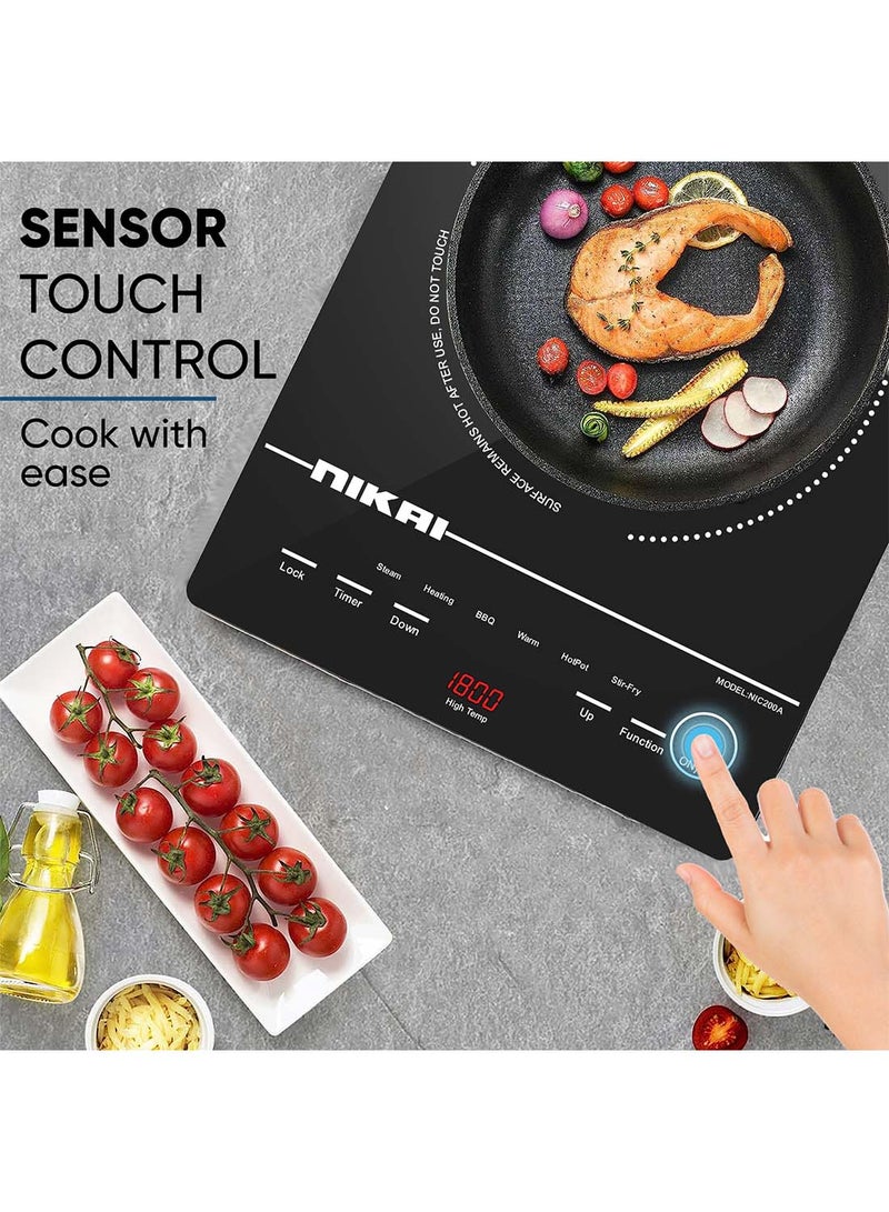 NIKAI Infrared Cooker - Touch Control With 6 Preset Temperature Settings, Sleek Design, Efficient Heating Technology Suitable For All Utensils 2000 W NIC200A Black - Image 4