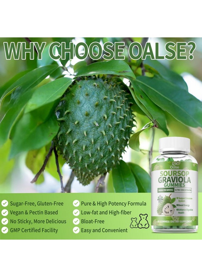 OALSE Soursop Graviola Gummies, Sour SOP Leaves & Fruit Extract Plus Vitamin C and Zinc, Soursop Bitters for Immune Support, (60 Count) - Sugar Free, Vegan, Gluten Free