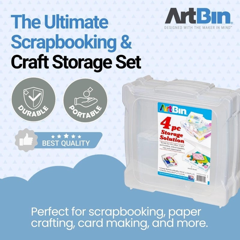 ArtBin 6913AB-2 Portable Art & Craft Organizer with Handle | 4-Piece Craft Storage Containers Set - Scrapbook Boxes | Durable Art Supply Storage Organizer for Crafting (2 pcs 12x12 + 2 pcs 6x6) - Image 3