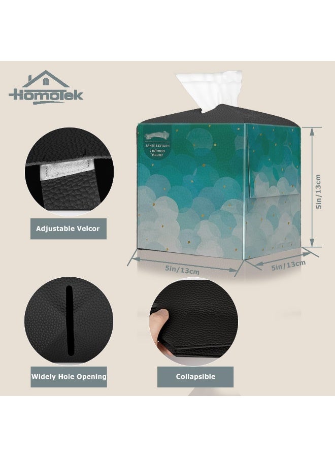 HOMOTEK HOMOTEK 2 Pack Tissue Box Cover, Square PU Leather Tissue Box Holder, Decorative Facial Tissue Cube Paper Organizer Dispenser for Bathroom, Vanity Countertop, Night Stands, Desk, Car 5X5X5'' - Black  - Image 2
