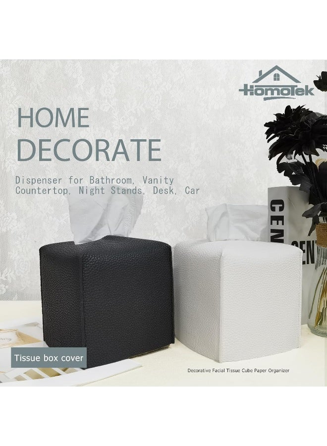 HOMOTEK HOMOTEK 2 Pack Tissue Box Cover, Square PU Leather Tissue Box Holder, Decorative Facial Tissue Cube Paper Organizer Dispenser for Bathroom, Vanity Countertop, Night Stands, Desk, Car 5X5X5'' - Black  - Image 4