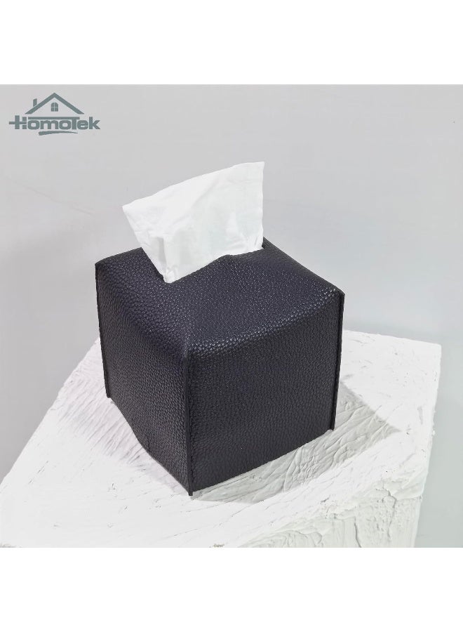 HOMOTEK HOMOTEK 2 Pack Tissue Box Cover, Square PU Leather Tissue Box Holder, Decorative Facial Tissue Cube Paper Organizer Dispenser for Bathroom, Vanity Countertop, Night Stands, Desk, Car 5X5X5'' - Black  - Image 3