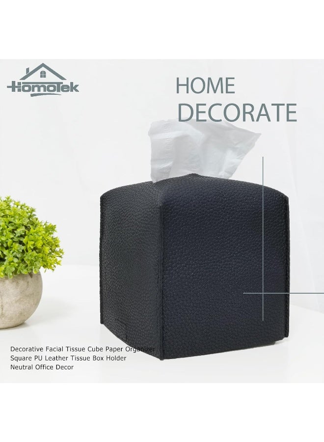 HOMOTEK HOMOTEK 2 Pack Tissue Box Cover, Square PU Leather Tissue Box Holder, Decorative Facial Tissue Cube Paper Organizer Dispenser for Bathroom, Vanity Countertop, Night Stands, Desk, Car 5X5X5'' - Black  - Image 5