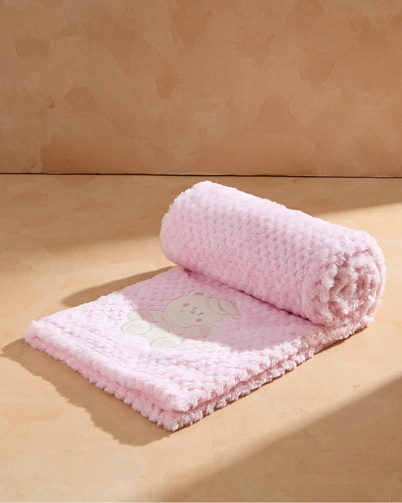 Redtag Pink Textured Flannel Sherpa Blanket