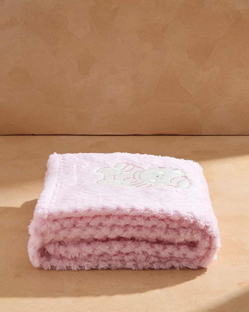 Redtag Pink Textured Flannel Sherpa Blanket