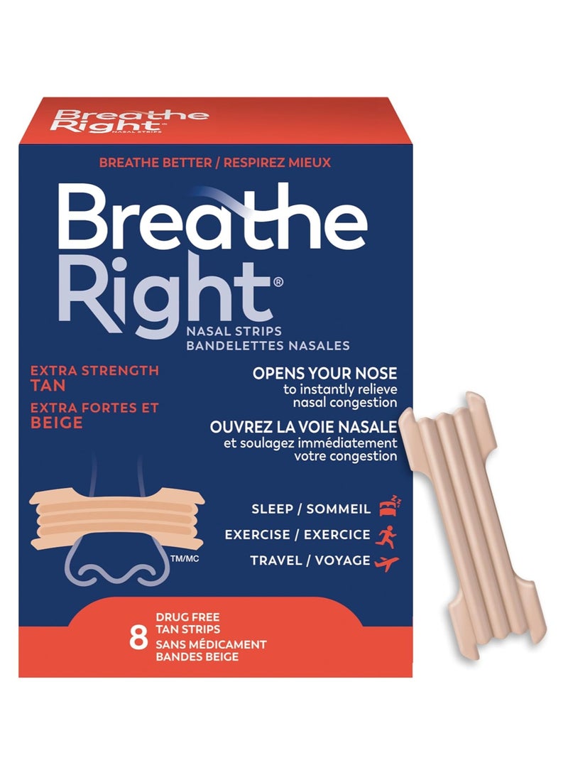 Breathe Right Nasal Strips Extra Tan 8 Count - Image 1