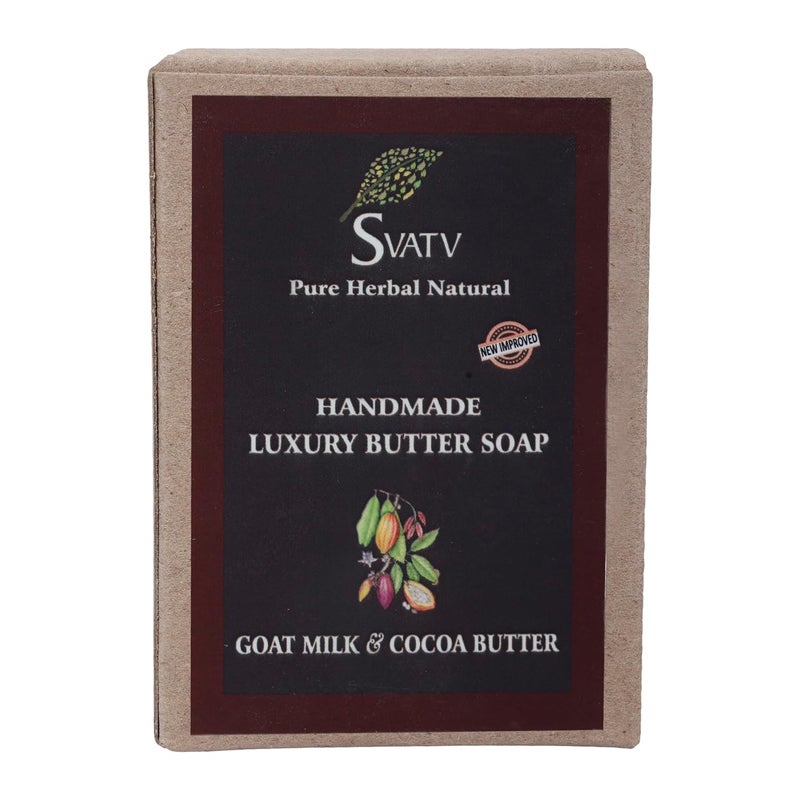 SVATV Handcrafted Soap with natural soothing herbs of GOAT MILK  COCOA BUTTER I For Men and Women  Kosher  GMP Certified Soap  Traditional Ayurvedic Herbal Soap for all skin type  125g