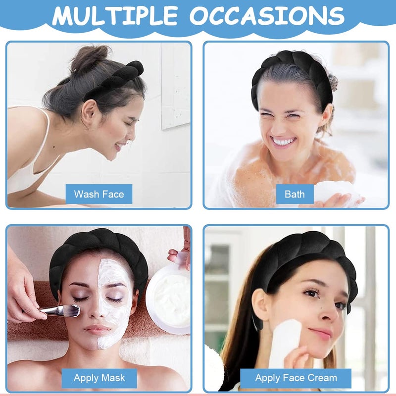 M'AYCREATE MAYCREATE® Facial Spa Headband for Women Girls, Soft Sponge Headband for Face Washing, Shower, Makeup Headband Fashion Clouds Hairband Non Slip Hair Hoop Headwear, Black - Image 5