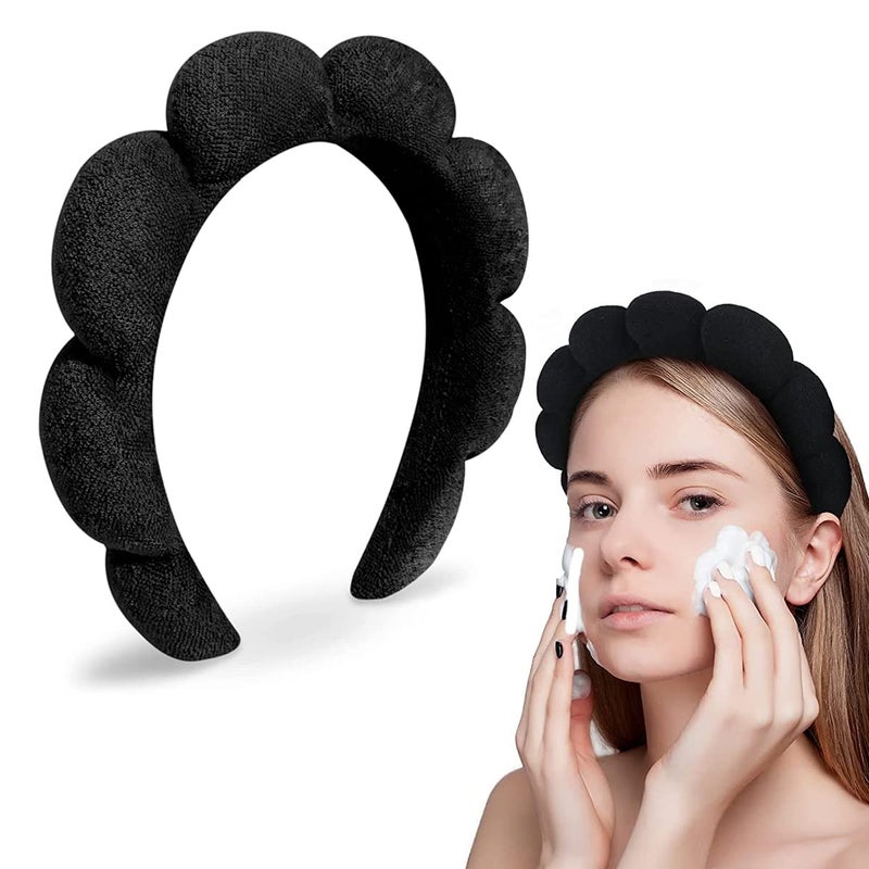 M'AYCREATE MAYCREATE® Facial Spa Headband for Women Girls, Soft Sponge Headband for Face Washing, Shower, Makeup Headband Fashion Clouds Hairband Non Slip Hair Hoop Headwear, Black - Image 1