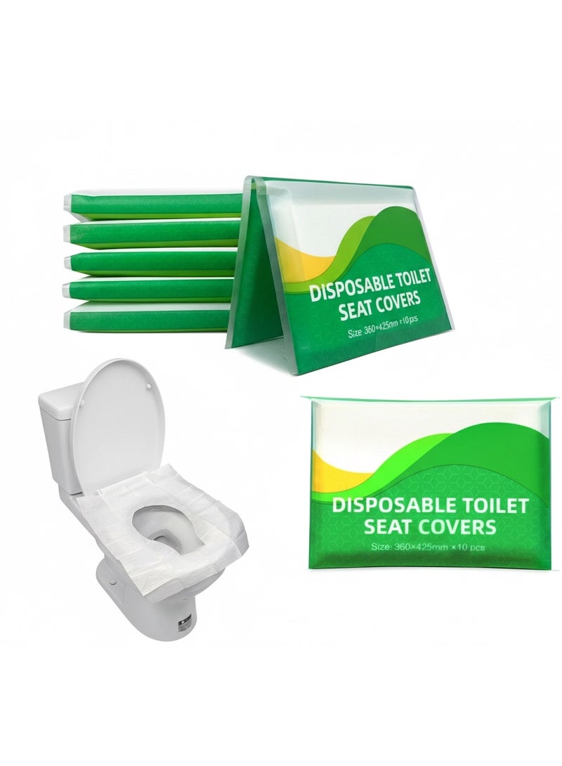 50pcs حزمة غطاء مقعد المرحاض المتاح، غطاء مقعد المرحاض الورقية القابلة للشطف، السفر في الهواء الطلق المرحاض العامة المرحاض - Image 1