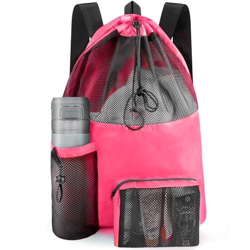 HOHOM Mesh Swim Bag Beach Drawstring Backpack, Waterproof Gym Bags for Women and Men, Large Pool Bag Swimming Gear for Swimmers - Image 1