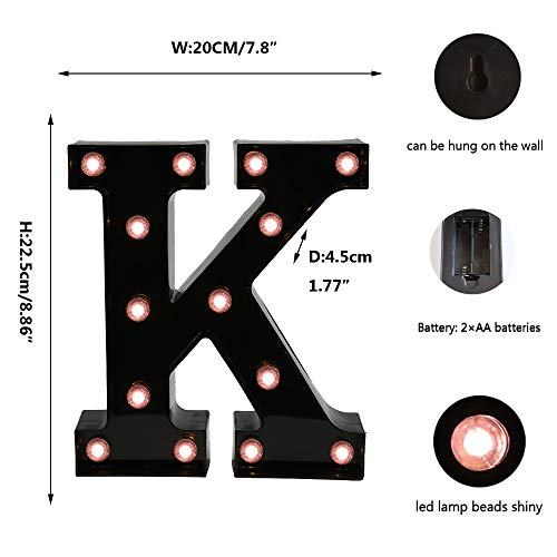 OYCBUZO Light Up Black Alphabet Marquee Letters Sign LED Marquee Number Lights Sign for Night Light Home Bar Christmas Lamp Birthday Party Wedding Decoration K - Image 5