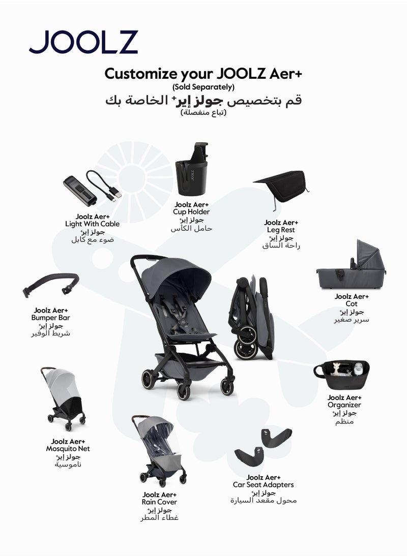 JOOLZ - AER+ Lightweight Compact Travel Stroller – One-Hand Quick Fold, XXL Sun Hood, Adjustable Recline, Ultra Durable, Comfortable & Travel-Friendly – Supports Up to 50 lbs – Stone Grey - Image 1