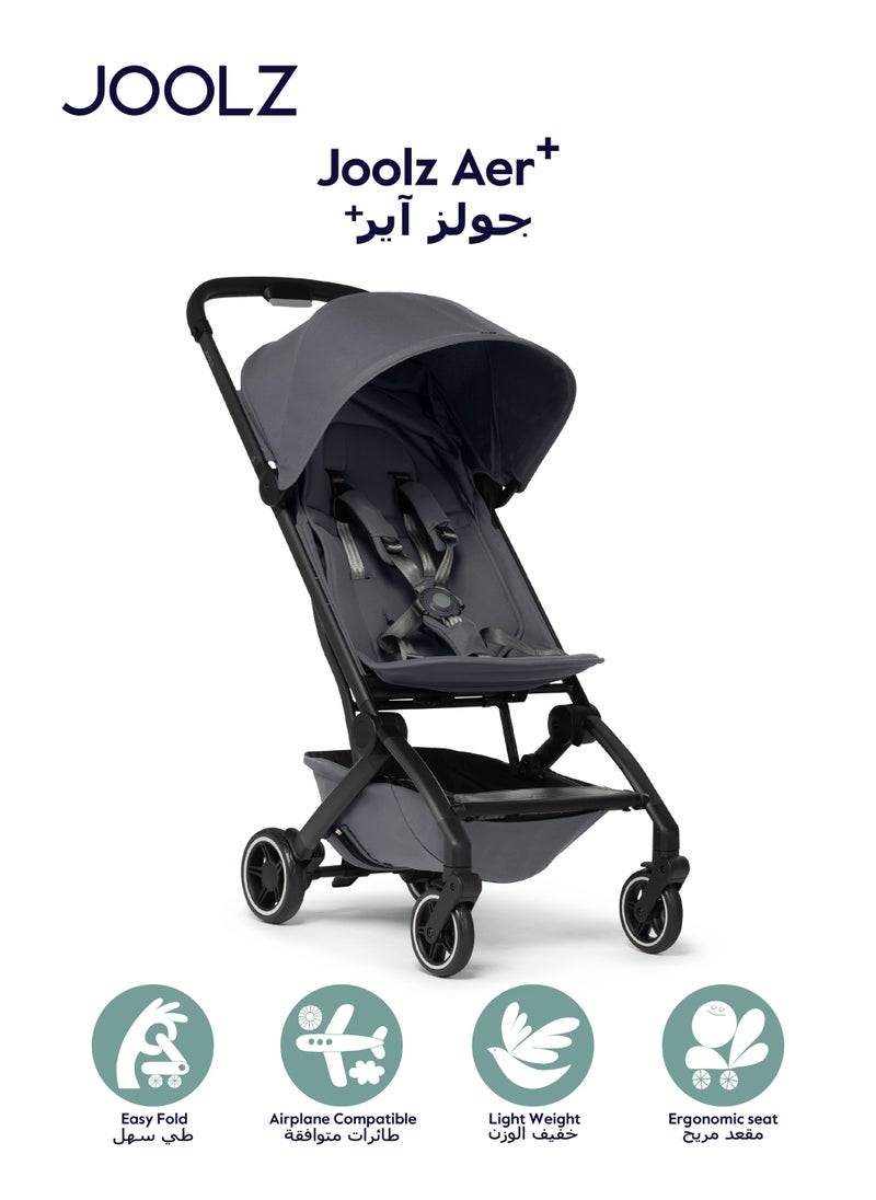 JOOLZ - AER+ Lightweight Compact Travel Stroller – One-Hand Quick Fold, XXL Sun Hood, Adjustable Recline, Ultra Durable, Comfortable & Travel-Friendly – Supports Up to 50 lbs – Stone Grey - Image 1