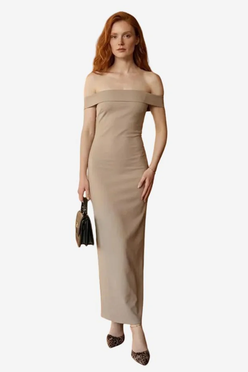 ماي فاشن MY FASHION Off Shoulder Bodycon Maxi Dress with Slit