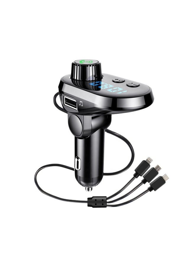 Car Q15 MP3 Player Bluetooth 5.0 Car FM Transmitter with LED Display, One-Button Control, Dual USB 3.1A Fast Car Charger Adapter Kit, TF/USB Music Support, Hands-Free Calling, 3-in-1 Cable for iPhone/Android/Type-C - Image 2