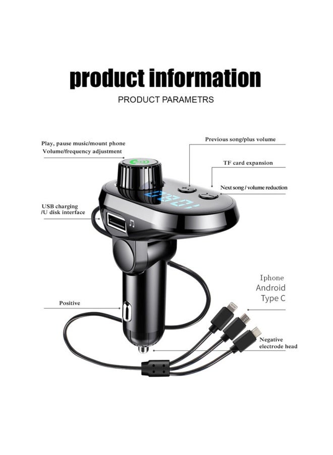 Car Q15 MP3 Player Bluetooth 5.0 Car FM Transmitter with LED Display, One-Button Control, Dual USB 3.1A Fast Car Charger Adapter Kit, TF/USB Music Support, Hands-Free Calling, 3-in-1 Cable for iPhone/Android/Type-C - Image 3