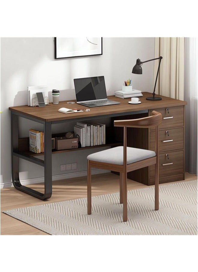 Computer Desk with 3 Drawers 140x50cm Home Office Desks and Industrial PC Desk with Storage Rustic Study Writing Table Workstation for Small Spaces