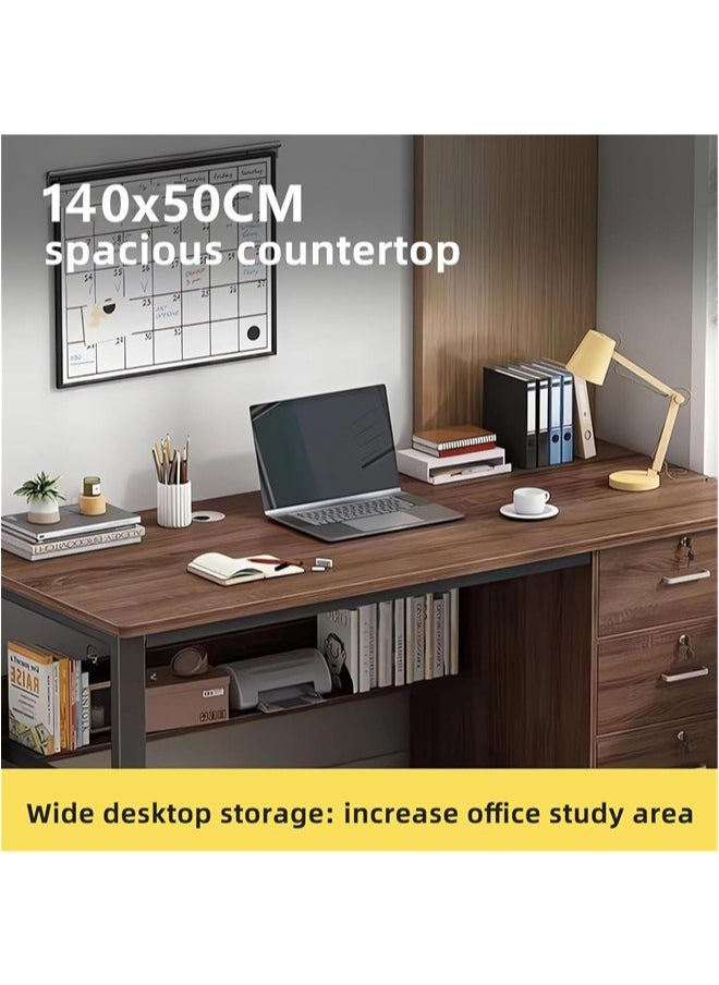 Computer Desk with 3 Drawers 140x50cm Home Office Desks and Industrial PC Desk with Storage Rustic Study Writing Table Workstation for Small Spaces