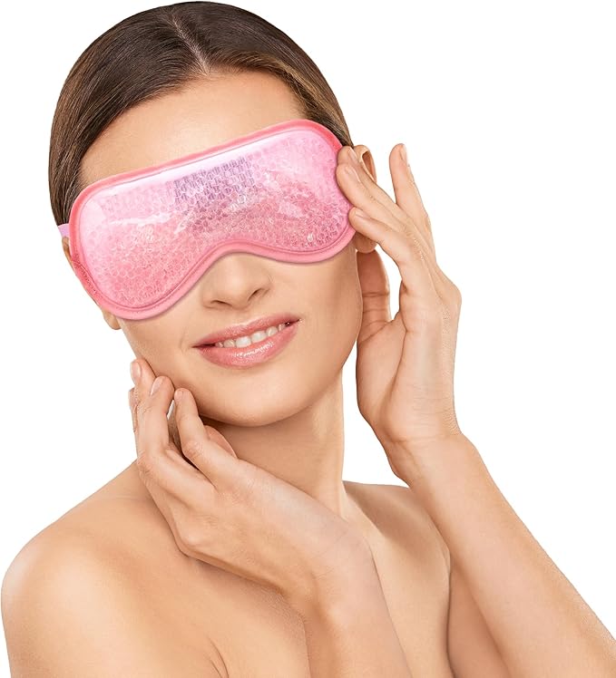 ASAB Cooling Eye Mask Gel Eye Mask with Soft Plush Double Sided Eye Mask for Puffy Eyes Reduces Headache Migraine Sinus Pain Reusable Cold Eye Mask for Hot Cold Use Ice Eye Mask for Dry Eyes Pink - Image 1