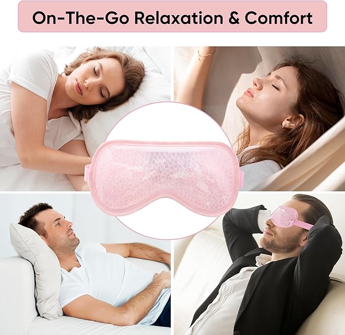 ASAB Cooling Eye Mask Gel Eye Mask with Soft Plush Double Sided Eye Mask for Puffy Eyes Reduces Headache Migraine Sinus Pain Reusable Cold Eye Mask for Hot Cold Use Ice Eye Mask for Dry Eyes Pink - Image 4
