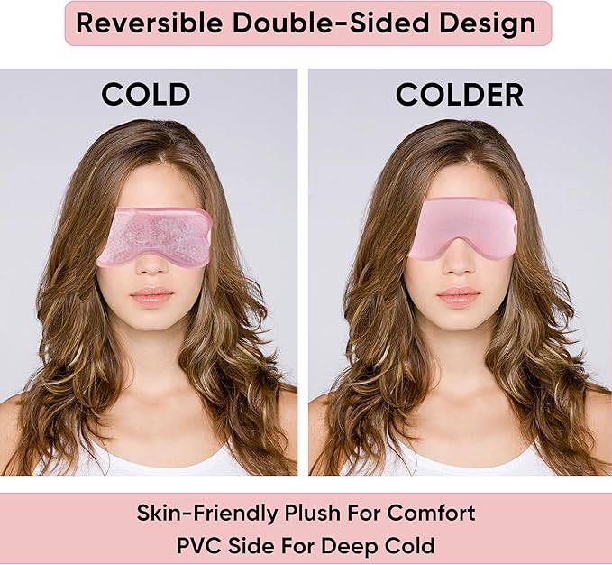 ASAB Cooling Eye Mask Gel Eye Mask with Soft Plush Double Sided Eye Mask for Puffy Eyes Reduces Headache Migraine Sinus Pain Reusable Cold Eye Mask for Hot Cold Use Ice Eye Mask for Dry Eyes Pink - Image 2