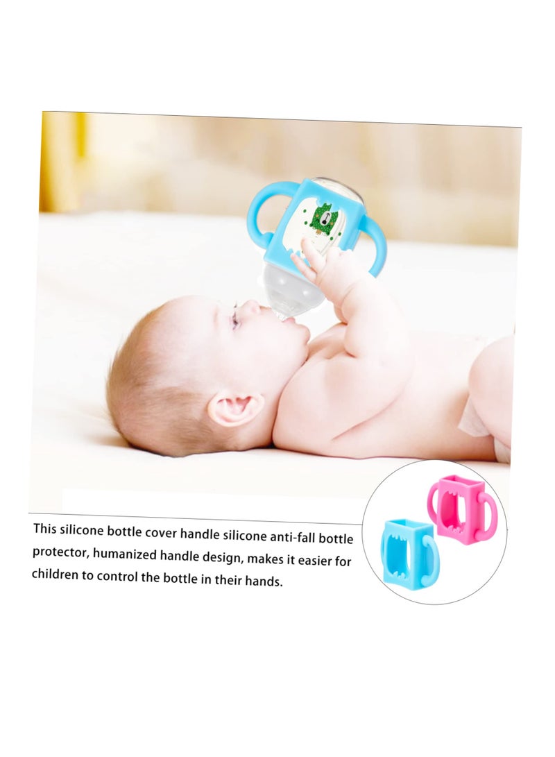SOLARAE Baby Bottle Handles, Silicone Wide-Neck Baby Bottle Handle, Outer Diameter Over 6cm for Bottle 4 Pack, Pink, Blue - Image 5
