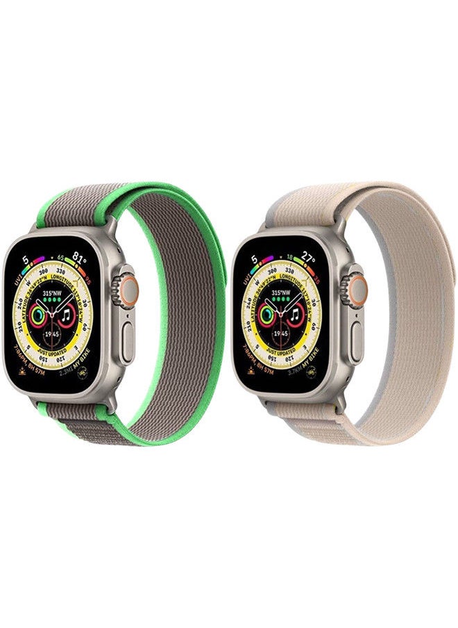 YOMNA (Pack of 2)YOMNA Trail Loop Compatible with Apple Watch Band 49/45/44/42mm, Nylon Weave Sport Loop Men Women Adjustable Pull Tab Strap for Apple Watch Ultra iWatch All Series-(Beige/Green)  - Image 1