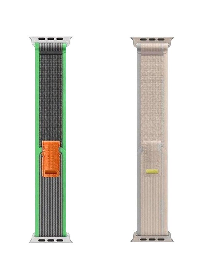 YOMNA (Pack of 2)YOMNA Trail Loop Compatible with Apple Watch Band 49/45/44/42mm, Nylon Weave Sport Loop Men Women Adjustable Pull Tab Strap for Apple Watch Ultra iWatch All Series-(Beige/Green)  - Image 4