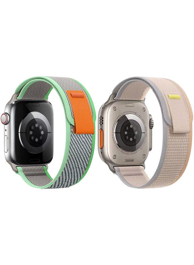YOMNA (Pack of 2)YOMNA Trail Loop Compatible with Apple Watch Band 49/45/44/42mm, Nylon Weave Sport Loop Men Women Adjustable Pull Tab Strap for Apple Watch Ultra iWatch All Series-(Beige/Green)  - Image 2