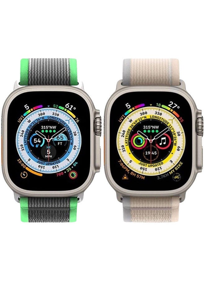 YOMNA (Pack of 2)YOMNA Trail Loop Compatible with Apple Watch Band 49/45/44/42mm, Nylon Weave Sport Loop Men Women Adjustable Pull Tab Strap for Apple Watch Ultra iWatch All Series-(Beige/Green)  - Image 3