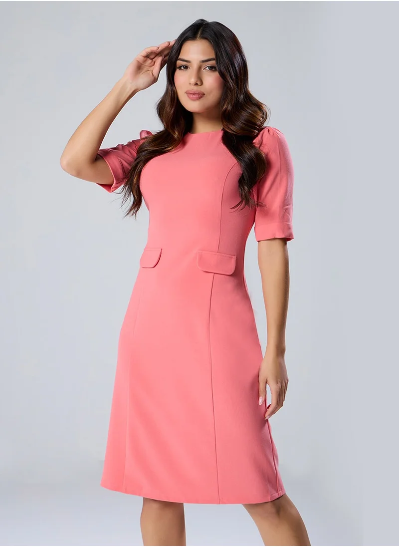 Zigzag High Neck Midi Length Formal Dress