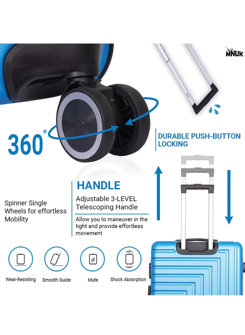 MNUK Pilgrimage Carry-on Luggage | Hardside Soft Handle Trolley with Universal Lock |Double 360° 4 Wheeler| Cabin-20 Inch, Blue