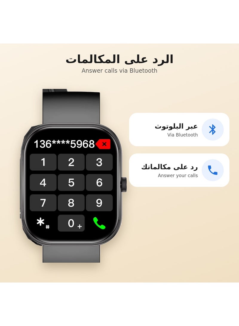 باروكس ساعة ذكية أنيقة S5 للشحن المغناطيسي، تدعم المكالمات، تتبع معدل ضربات القلب والنوم، متوافقة مع أندرويد وiOS (شاشة 2.01 بوصة) - Image 2