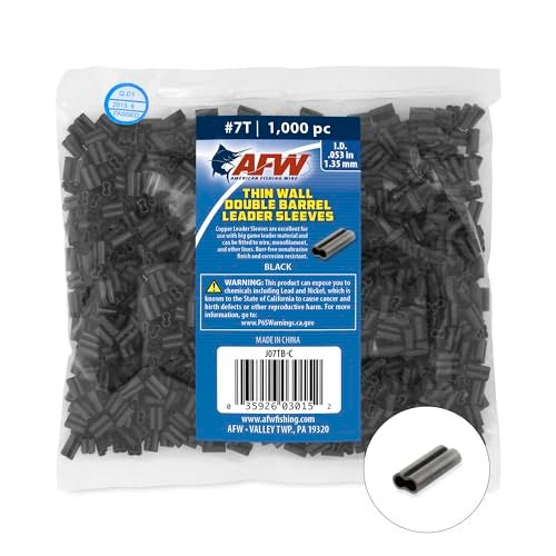 AFW American Fishing Wire Thin Wall Double Barrel Crimp Sleeves, Size #10T/.081", Black, 25 pc - Image 1