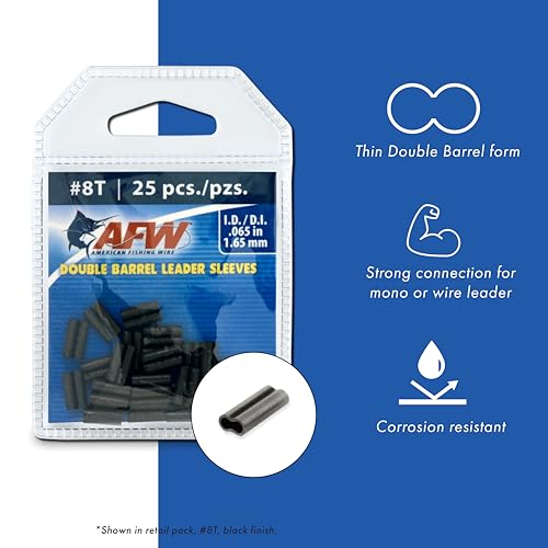 AFW American Fishing Wire Thin Wall Double Barrel Crimp Sleeves, Size #10T/.081", Black, 25 pc - Image 3