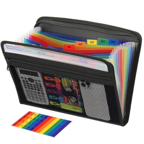 H4D Zippered Accordion File Organizer with Front Mesh Pouch, 13 Pocket Expanding File Folder, Fit for Documents Letter Size A4 Papers, Black - Image 1