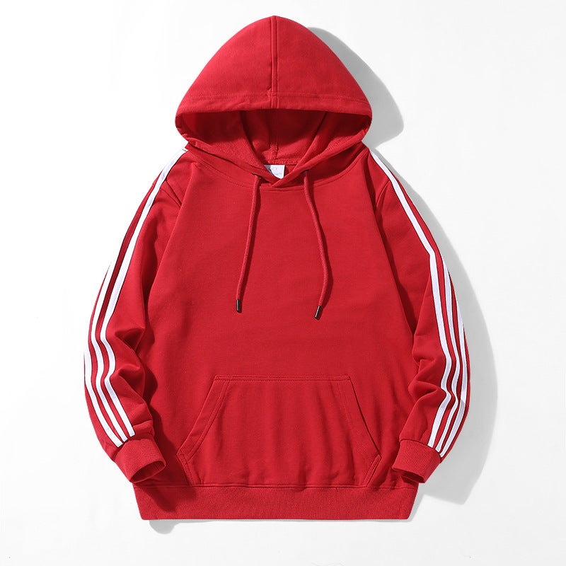 2024 spring new mens sweater pullover three bars hoodie youth autumn clothes coat mens top Red - Image 1
