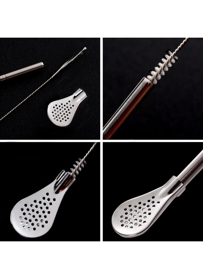 Generic - 304 Stainless Steel Straw Spoon Detachable Coffee Milk Tea Mixing Mate Tea Spoon Detachable Stainless Steel Straw Filter Spoon-Color:Black-Specifications:Removable (scoop Head) 21cm Long - Image 1
