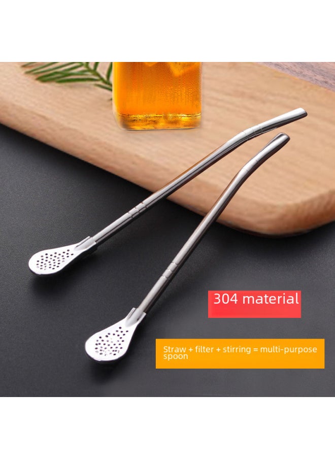 Generic - 304 Stainless Steel Straw Spoon Detachable Coffee Milk Tea Mixing Mate Tea Spoon Detachable Stainless Steel Straw Filter Spoon-Color:Black-Specifications:Removable (scoop Head) 21cm Long - Image 1