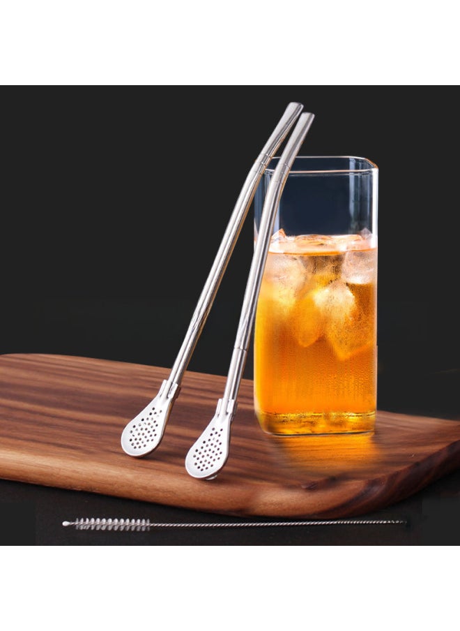Generic - 304 Stainless Steel Straw Spoon Detachable Coffee Milk Tea Mixing Mate Tea Spoon Detachable Stainless Steel Straw Filter Spoon-Color:Black-Specifications:Removable (scoop Head) 21cm Long - Image 1