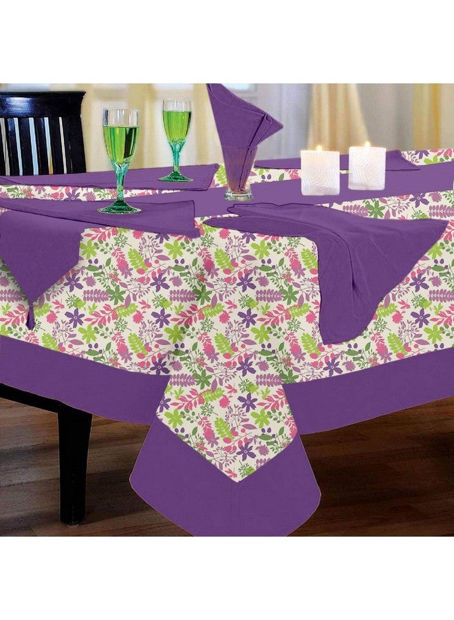 Lushomes 8 Piece Rain Printed 6 Seater Regular Table Linen Set with Table Cloth, Runner & Napkins - Purple