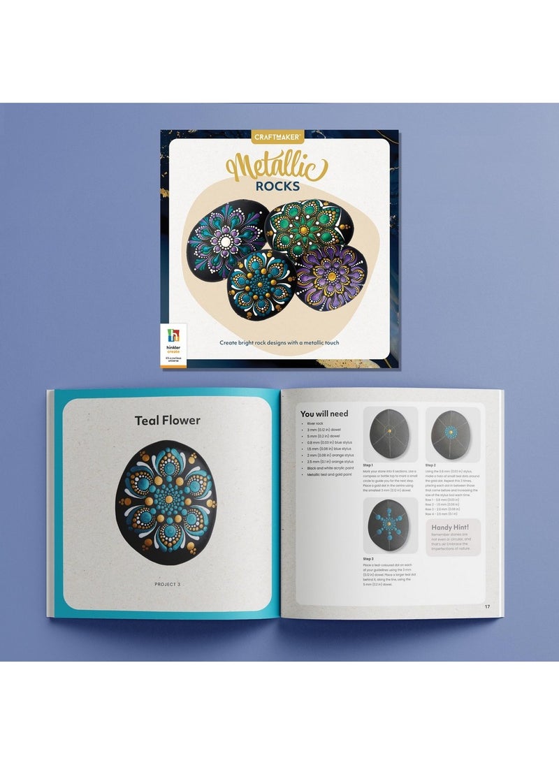 Hinkler Craft Maker Paint Your Own Metallic Rocks - DIY Rock Painting Kit includes 4 metallic paints,2 acrylic paints, 2 dotting tools, a paintbrush, 2 styluses, and 24-page book, Metallic Paints, Custom Rock Art, Decorative Stones - Image 3