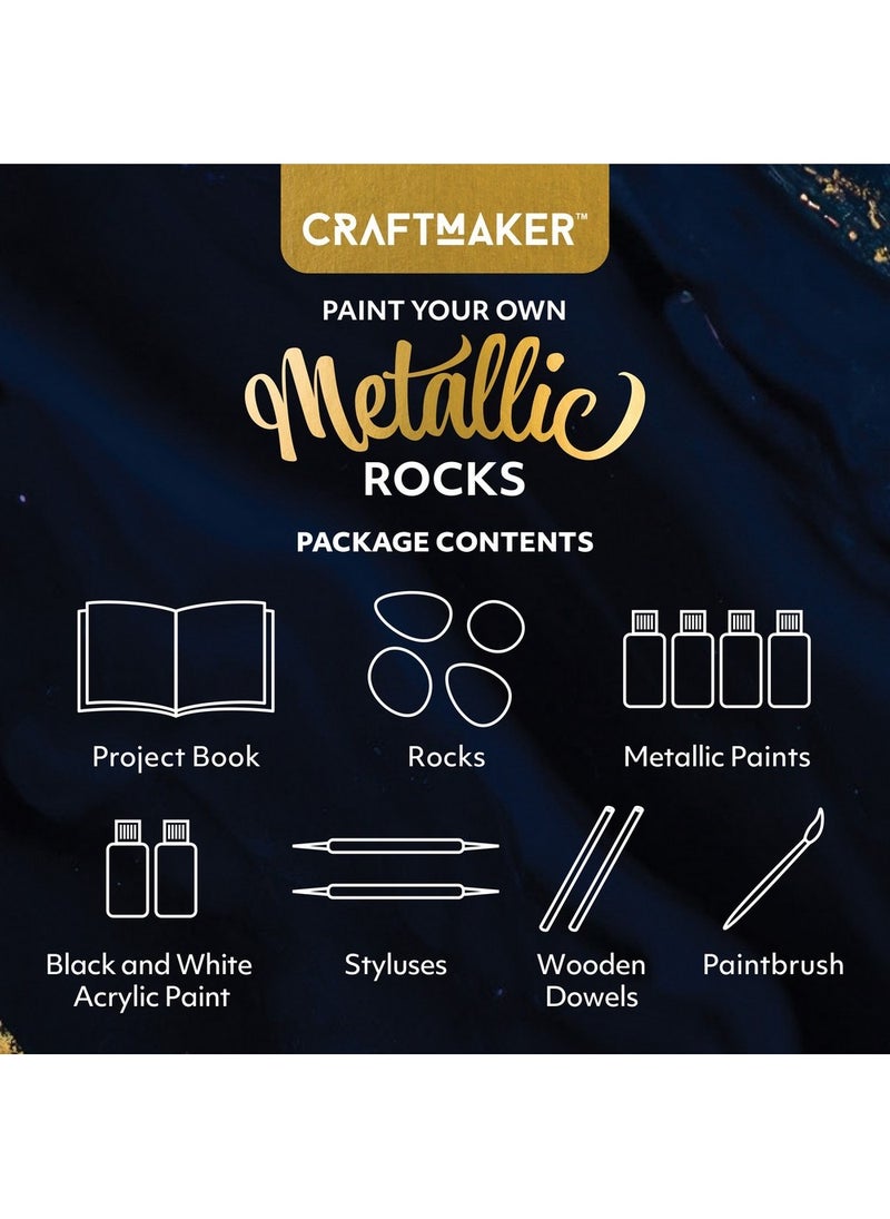 Hinkler Craft Maker Paint Your Own Metallic Rocks - DIY Rock Painting Kit includes 4 metallic paints,2 acrylic paints, 2 dotting tools, a paintbrush, 2 styluses, and 24-page book, Metallic Paints, Custom Rock Art, Decorative Stones - Image 2