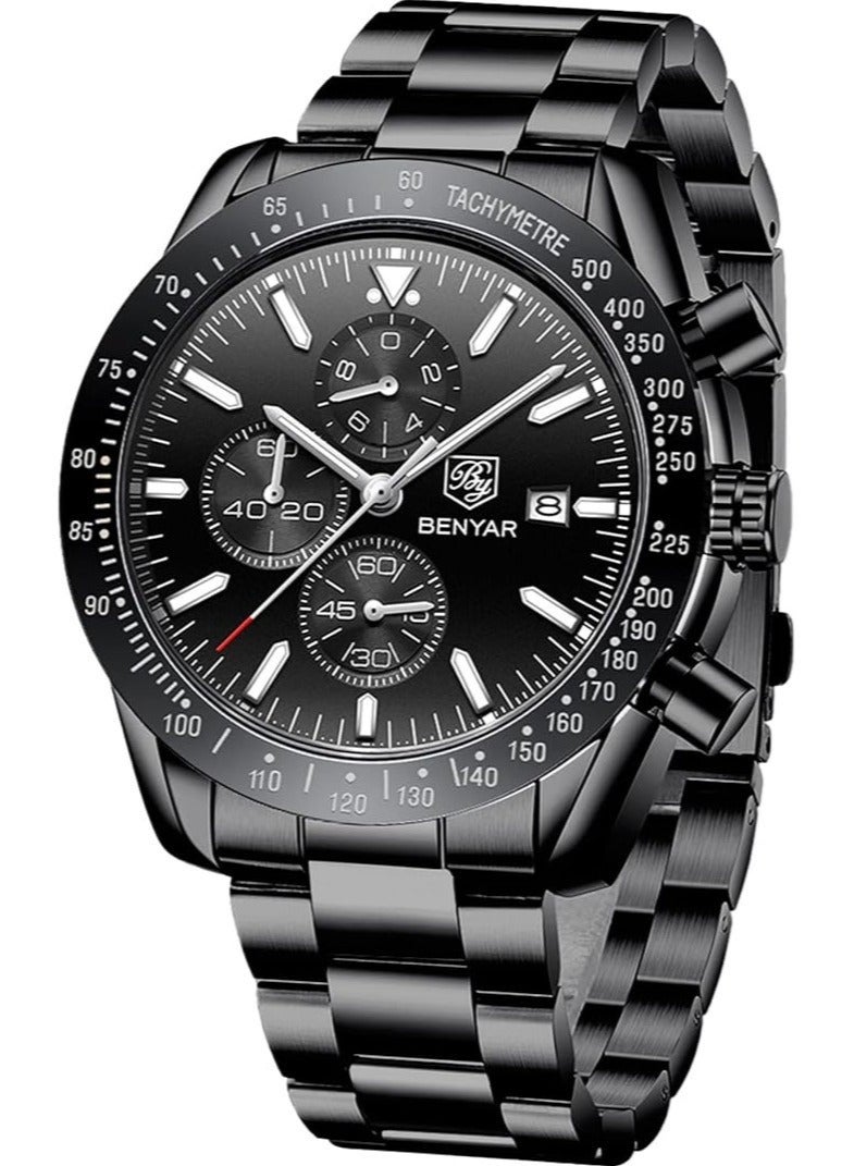 Bukela Mens Watch Waterproof Chronograph Date Watch for Men Stainless Steel Strap Quartz Movement Analog Watch Business Casual Gift for Men - Image 2