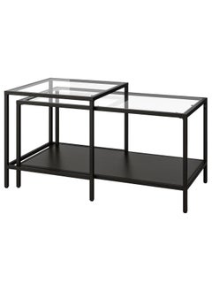 إيروريكس مجموعة طاولات متداخلة، طقم من قطعتين، أسود-بني/زجاجي، 90×50 سم  - Image 1