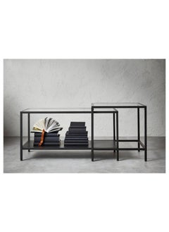 إيروريكس مجموعة طاولات متداخلة، طقم من قطعتين، أسود-بني/زجاجي، 90×50 سم  - Image 4
