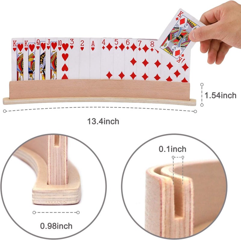 Exqline Wood Curved Playing Card Holder Racks Tray Set of 4 for Kids Seniors Adults - 13.4inch with Widen Base Stable Enough for for Bridge Canasta Foot and Hand - Image 4