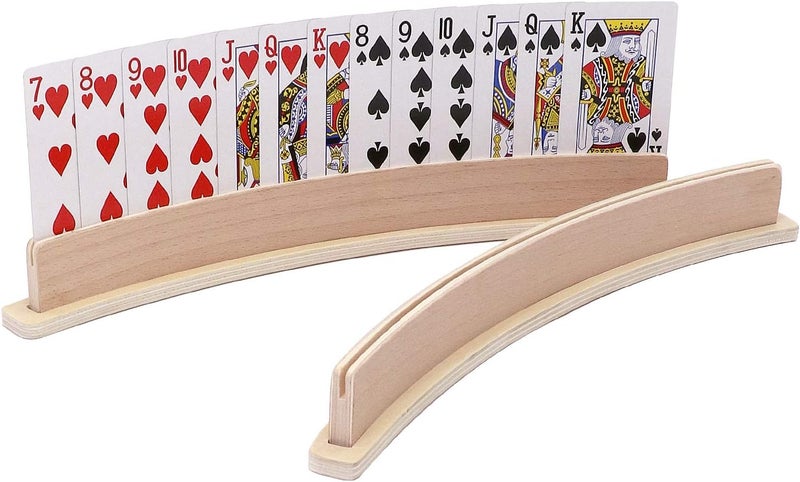Exqline Wood Curved Playing Card Holder Racks Tray Set of 4 for Kids Seniors Adults - 13.4inch with Widen Base Stable Enough for for Bridge Canasta Foot and Hand - Image 1