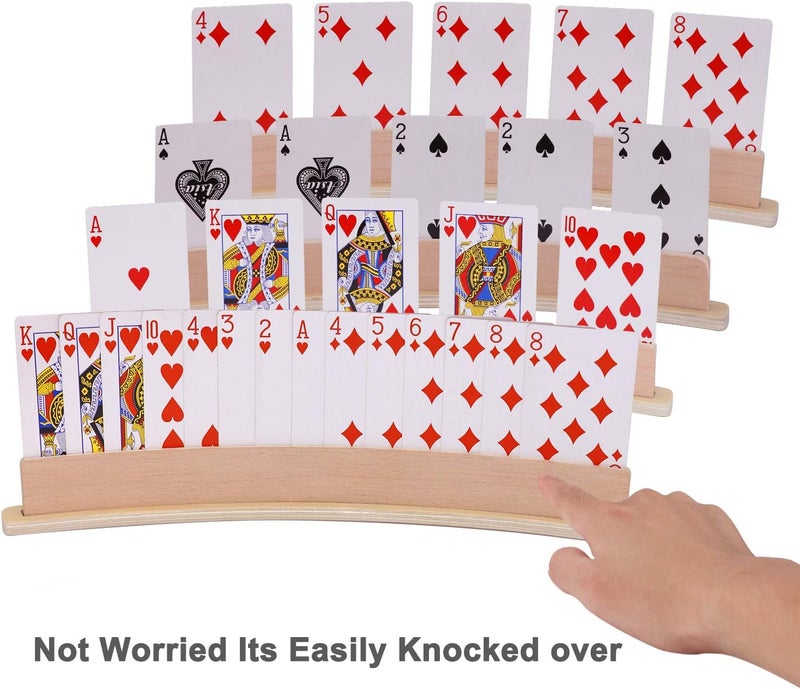Exqline Wood Curved Playing Card Holder Racks Tray Set of 4 for Kids Seniors Adults - 13.4inch with Widen Base Stable Enough for for Bridge Canasta Foot and Hand - Image 5